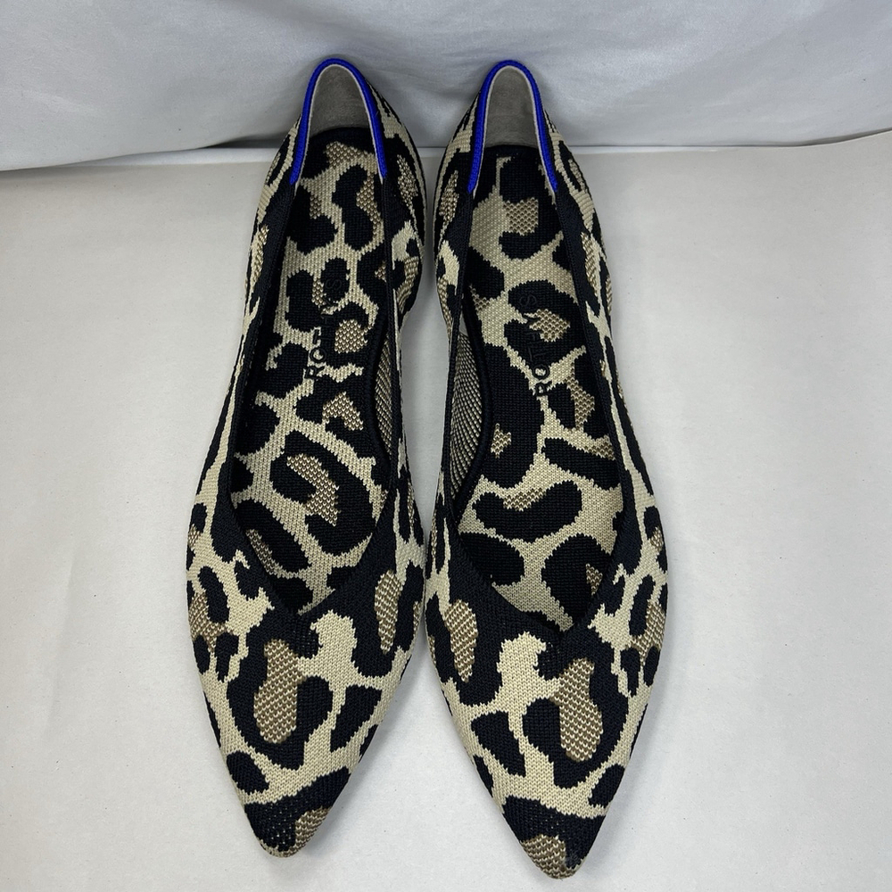 Rothy’s Pointed Toe Flats 11.5 Wild Cat Leopard Cheetah Soft Slip On Womens Shoe - Picture 2 of 13
